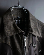 "BURBERRY Black Label" Leather combination design zip-up blouson