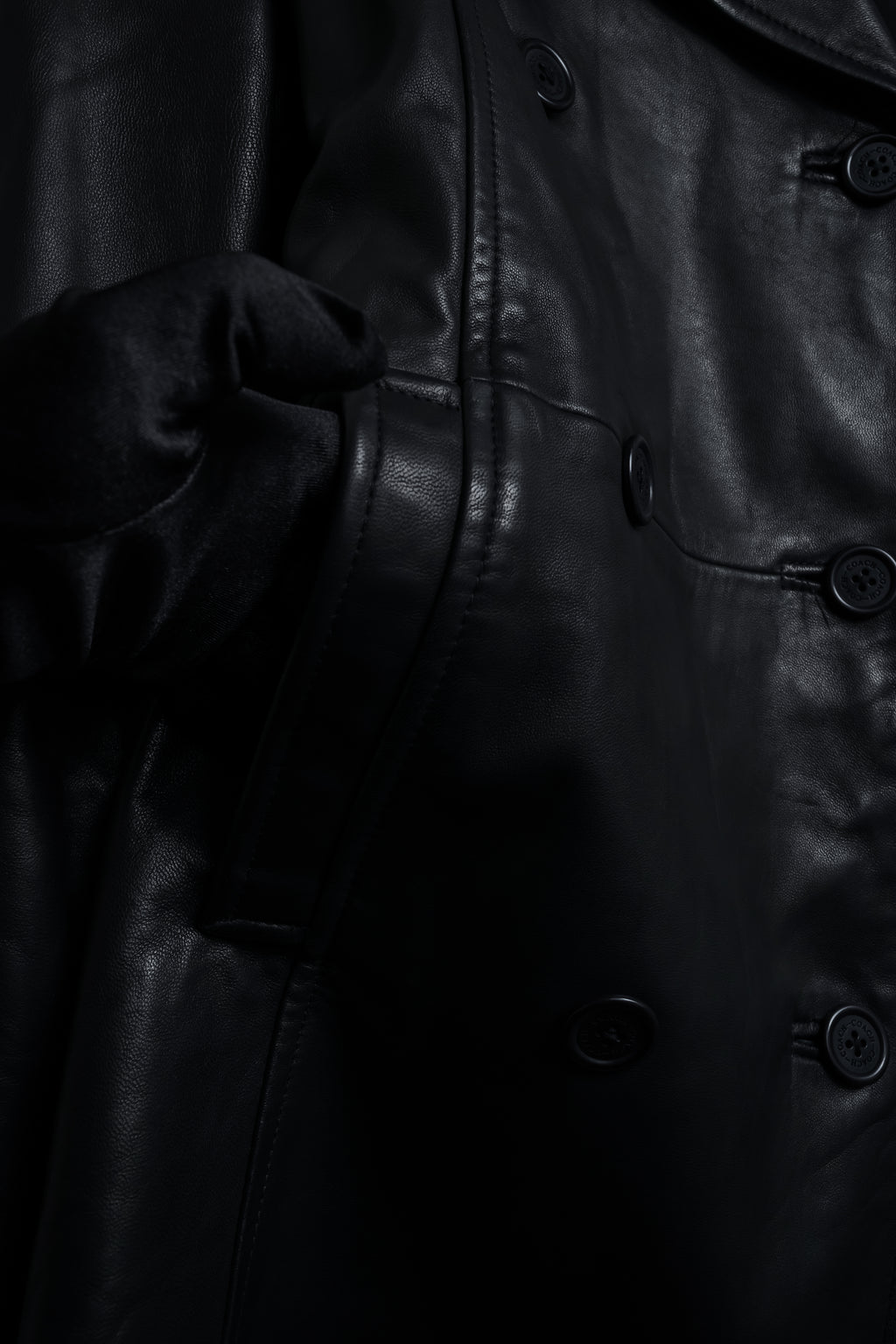 "COACH" Double-breasted panel work design leather coat