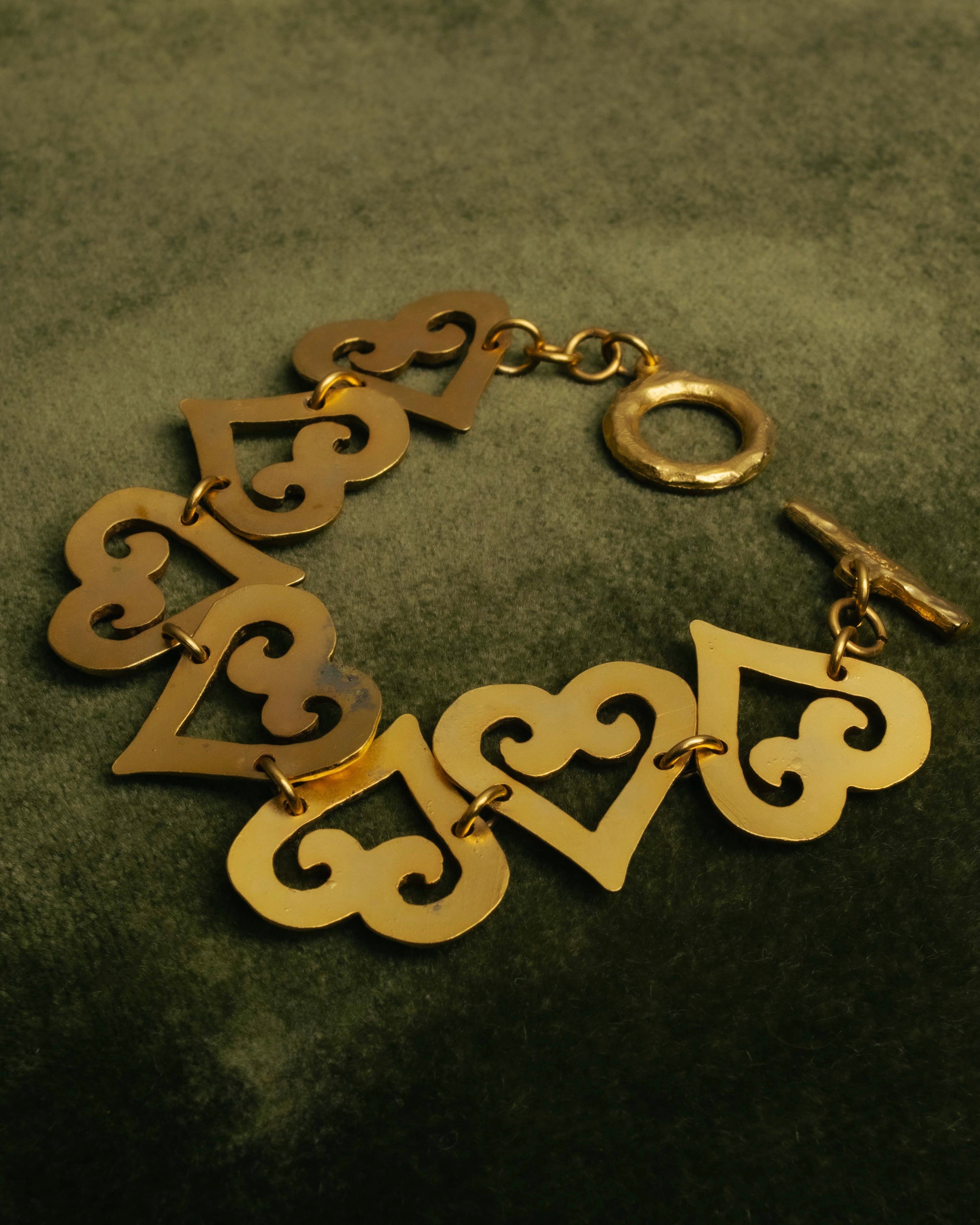 -SPECIAL- “Yves Saint Laurent” 80’s-90’s Hammered gold heart motif bracelet