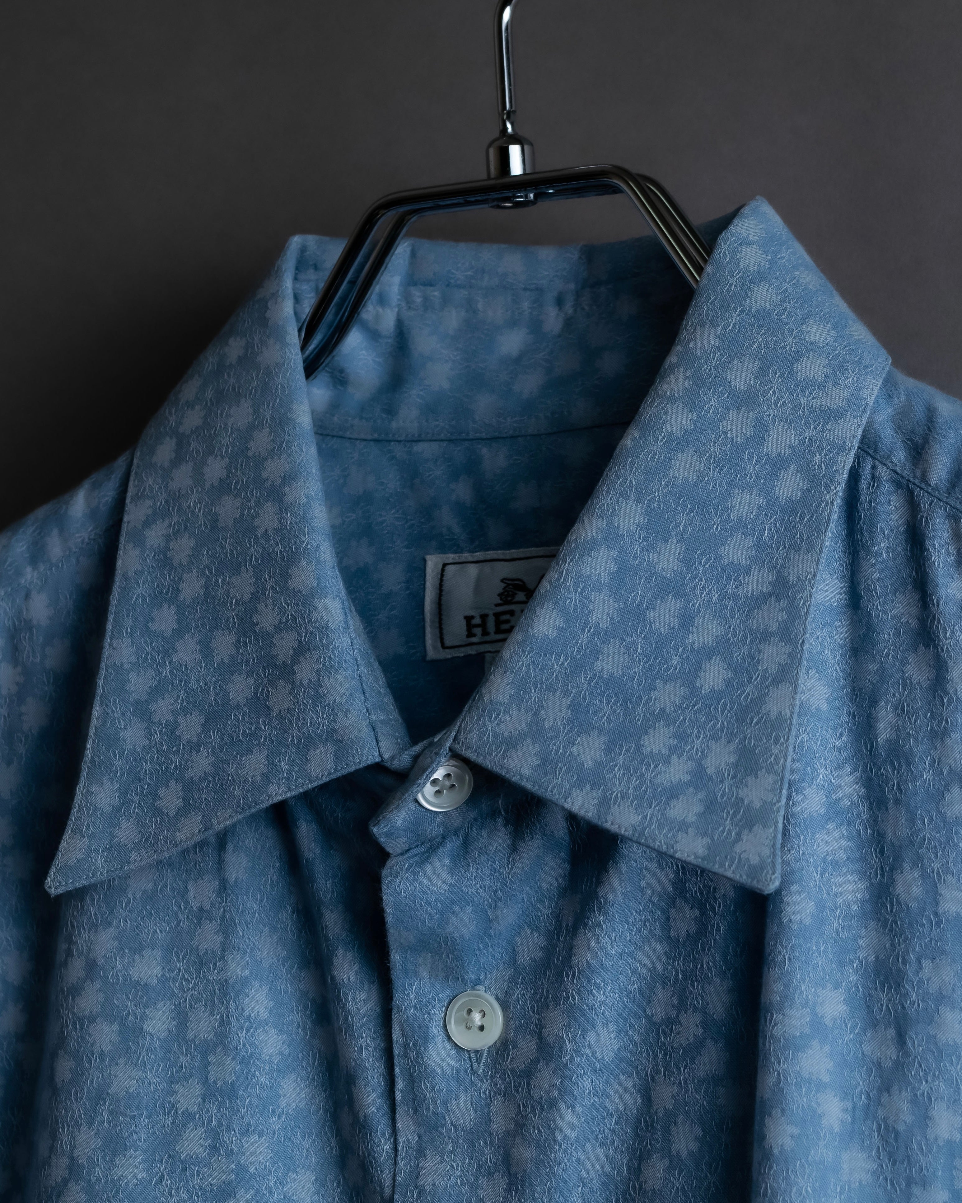 "HERMES" Saxe blue jacquard cotton shirt