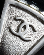 "CHANEL" 00AW Karl Lagerfeld period clear stone design logo engraved ring