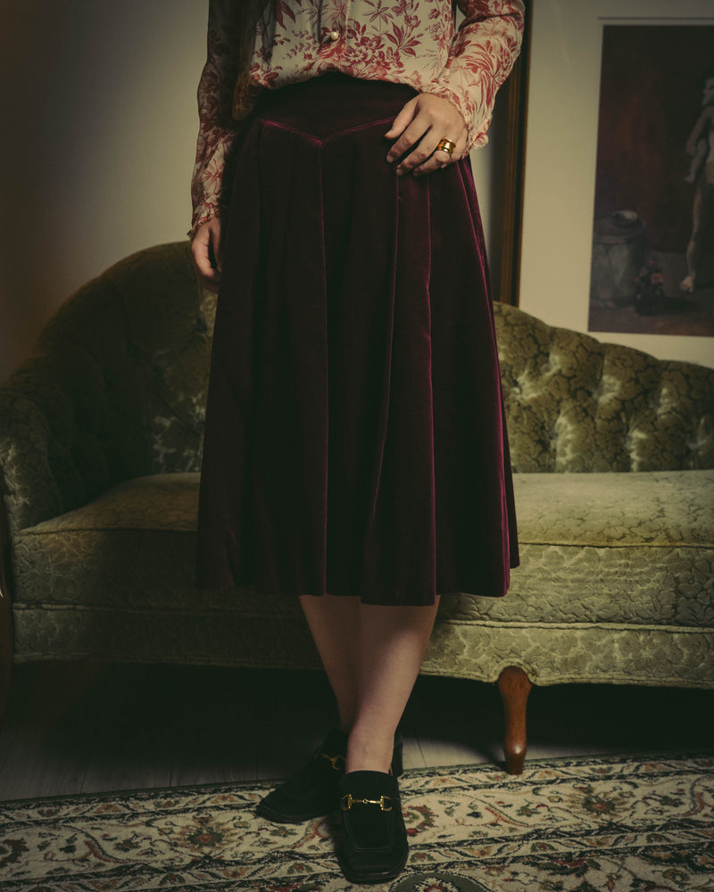 -SPECIAL- "Christian Dior" 80's-early 90's Burgundy velvet pleated skirt