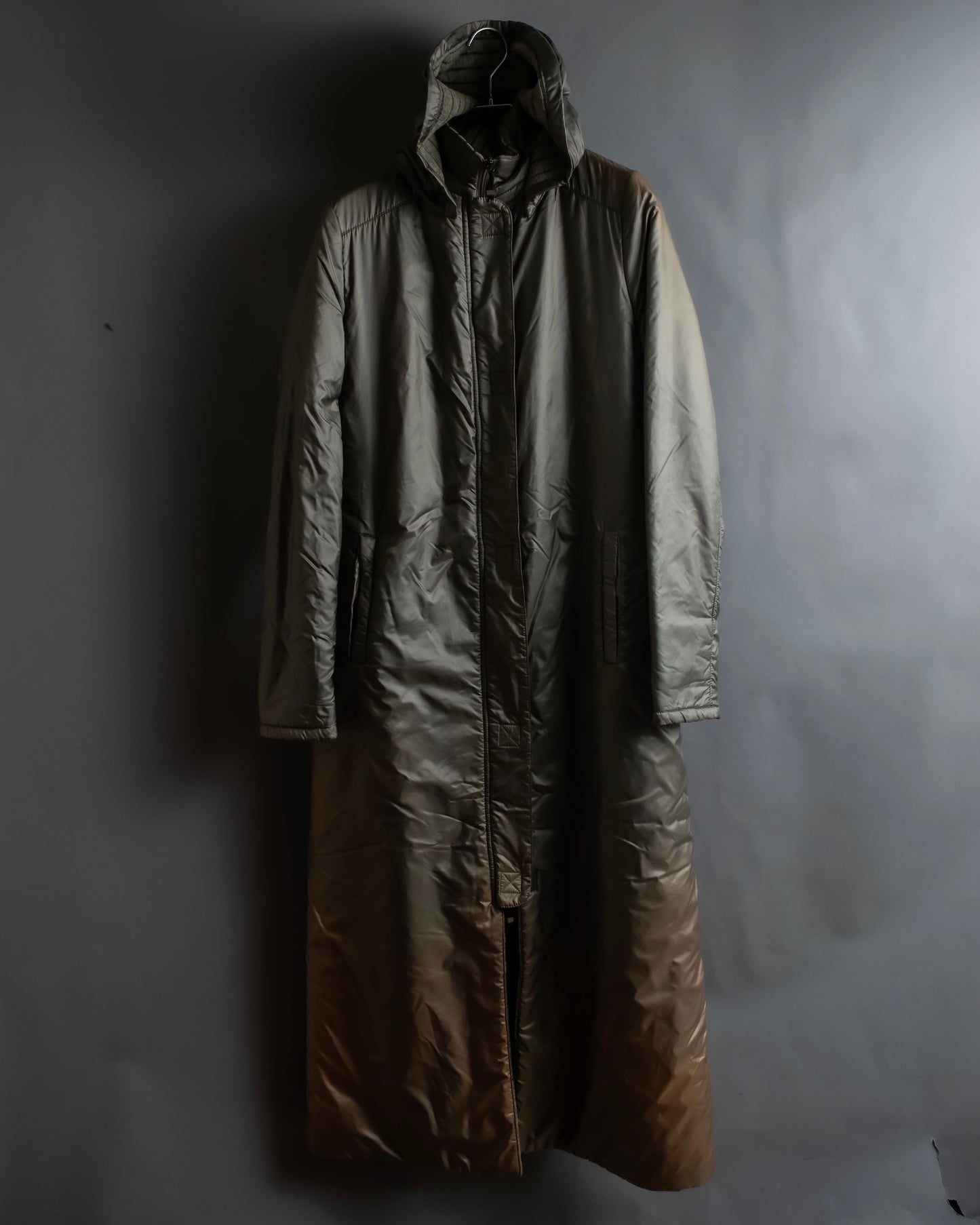 "FENDI JEANS" Hood design belted gradation color long nylon down coat