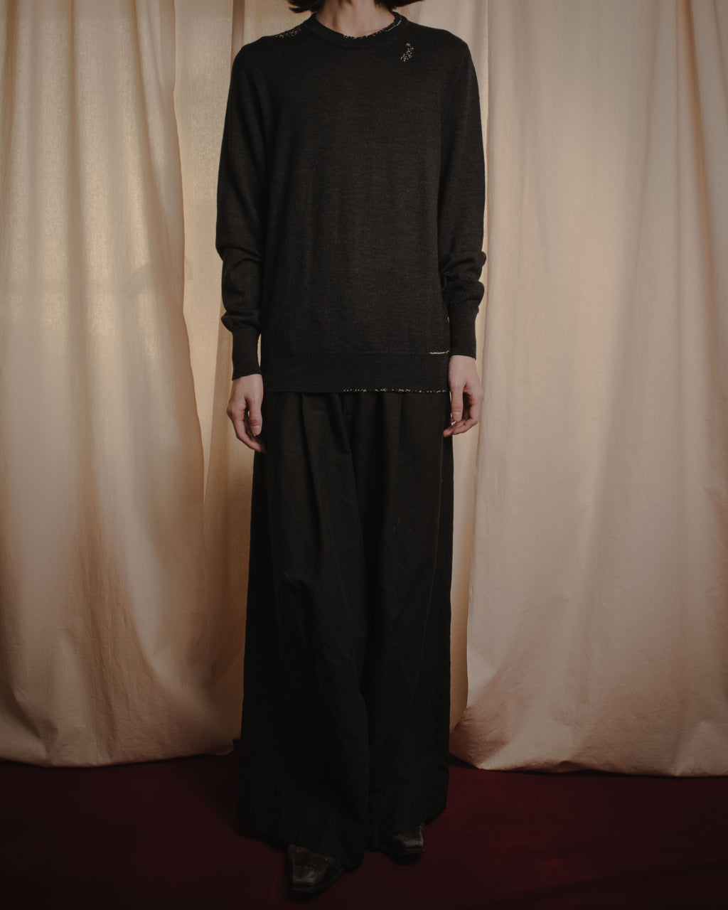 "Maison Margiela" 15AW deconstructed hand-stitched crewneck knit