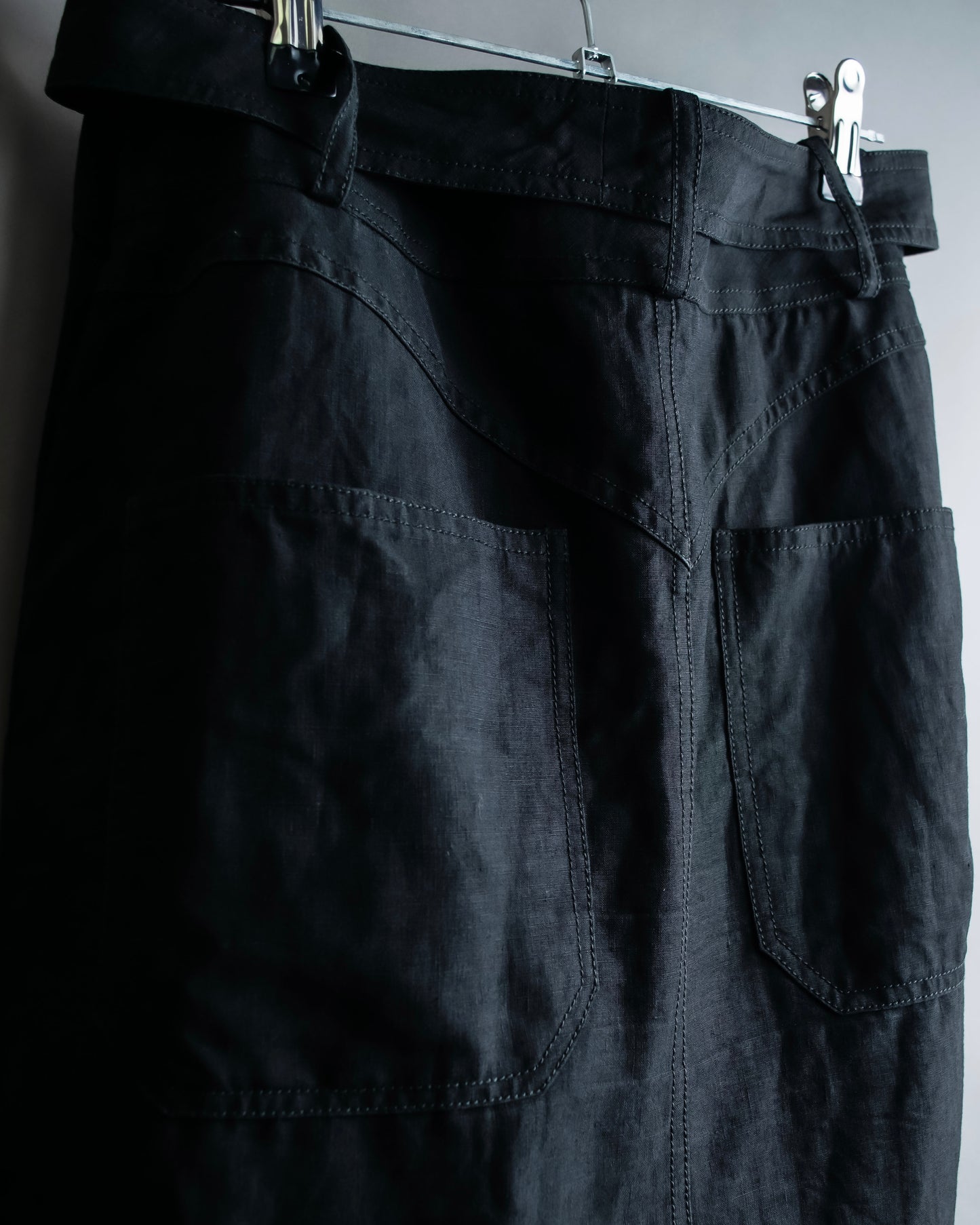 "HERMES" Belted button design linen skirt
