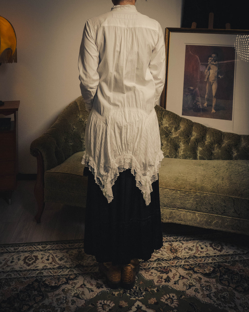 -SPECIAL- “JUNYA WATANABE COMME des GARÇONS MAN PINK”2005AW Victorian lace pleated asymmetric long shirt