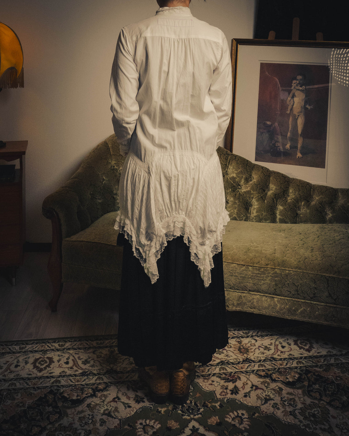 -SPECIAL- “JUNYA WATANABE COMME des GARÇONS MAN PINK”2005AW Victorian lace pleated asymmetric long shirt
