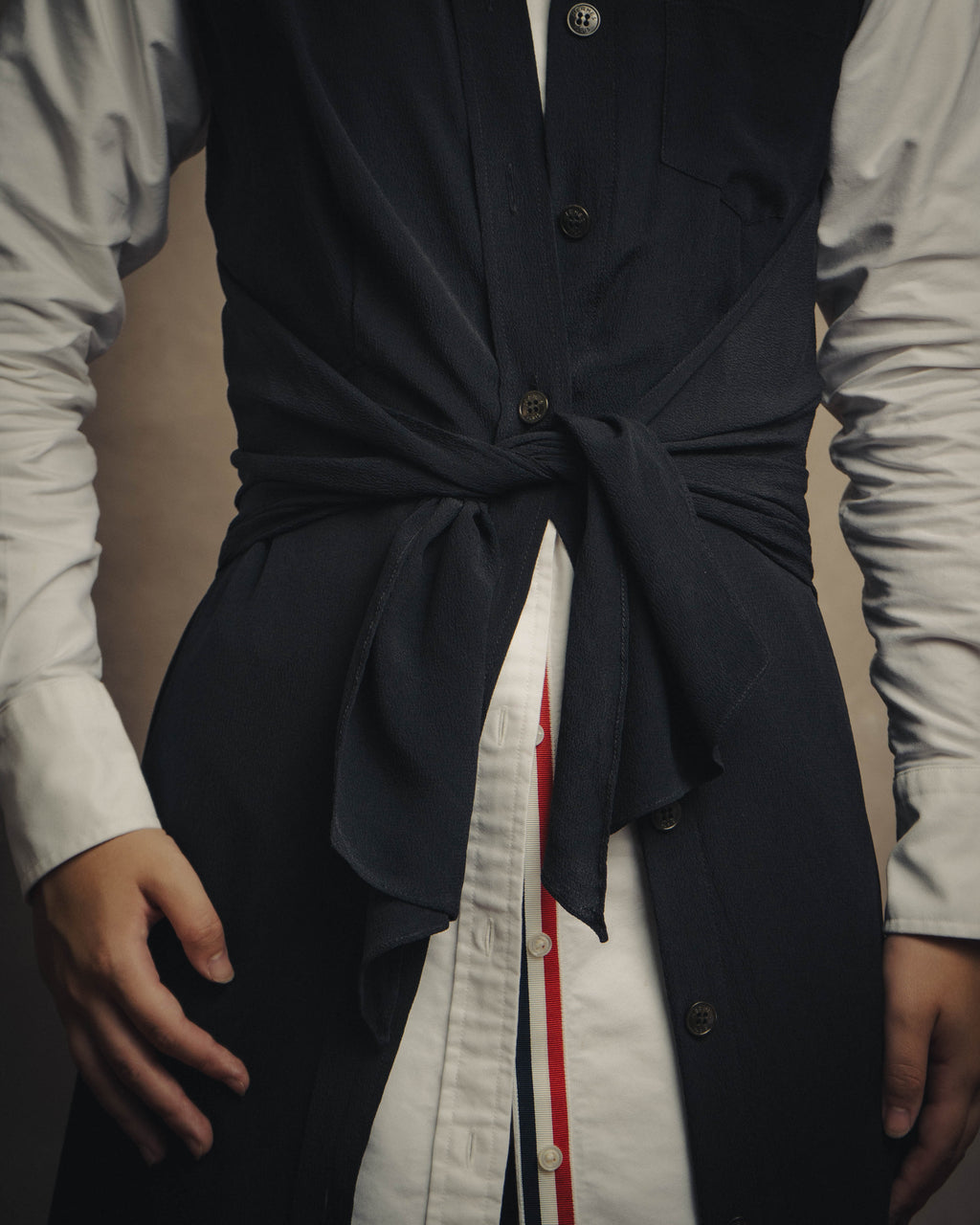 -SPECIAL- “HERMÈS“ 00’s-10’s Sleeveless silk draped shirt dress