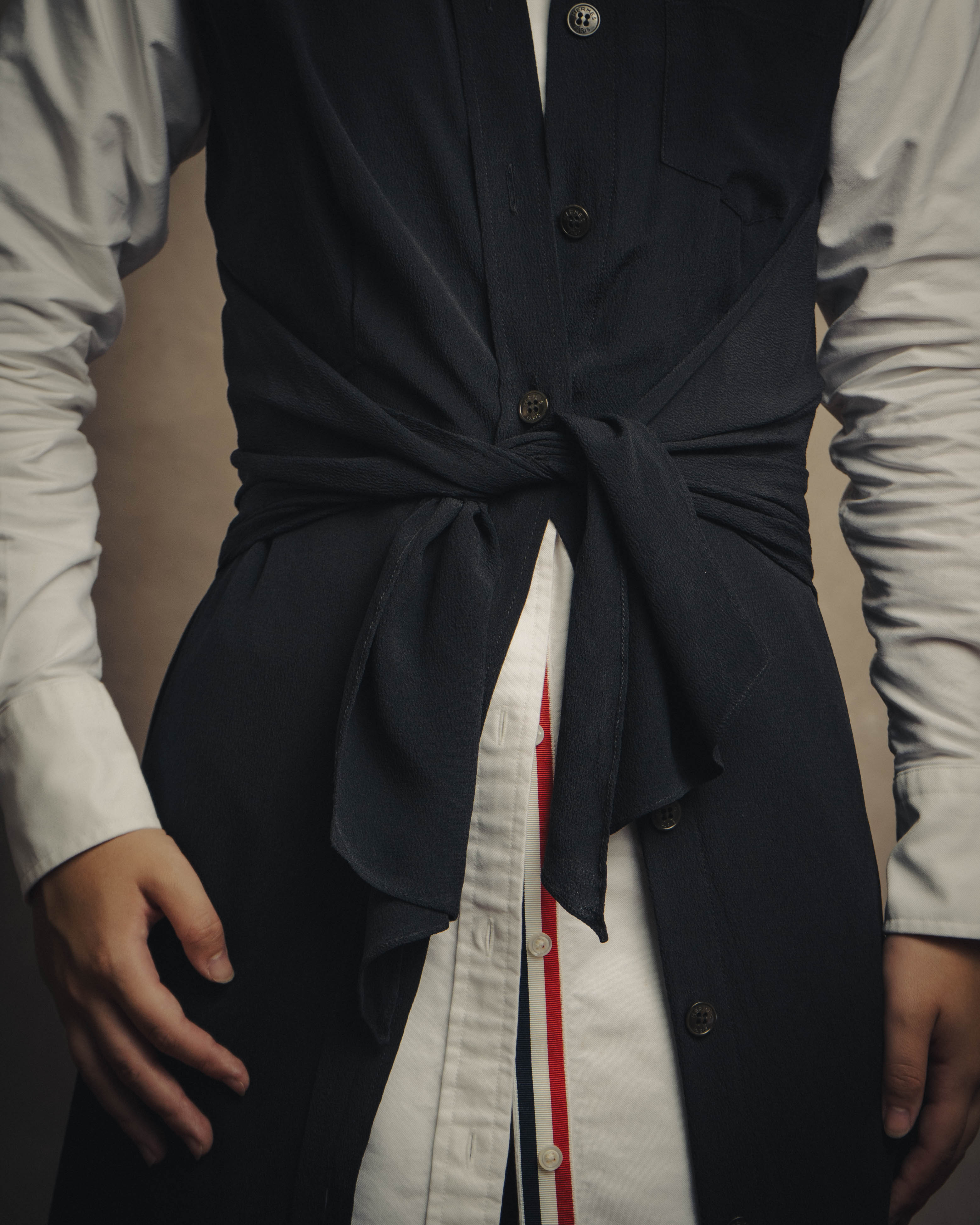 -SPECIAL- “HERMÈS“ 00’s-10’s Sleeveless silk draped shirt dress
