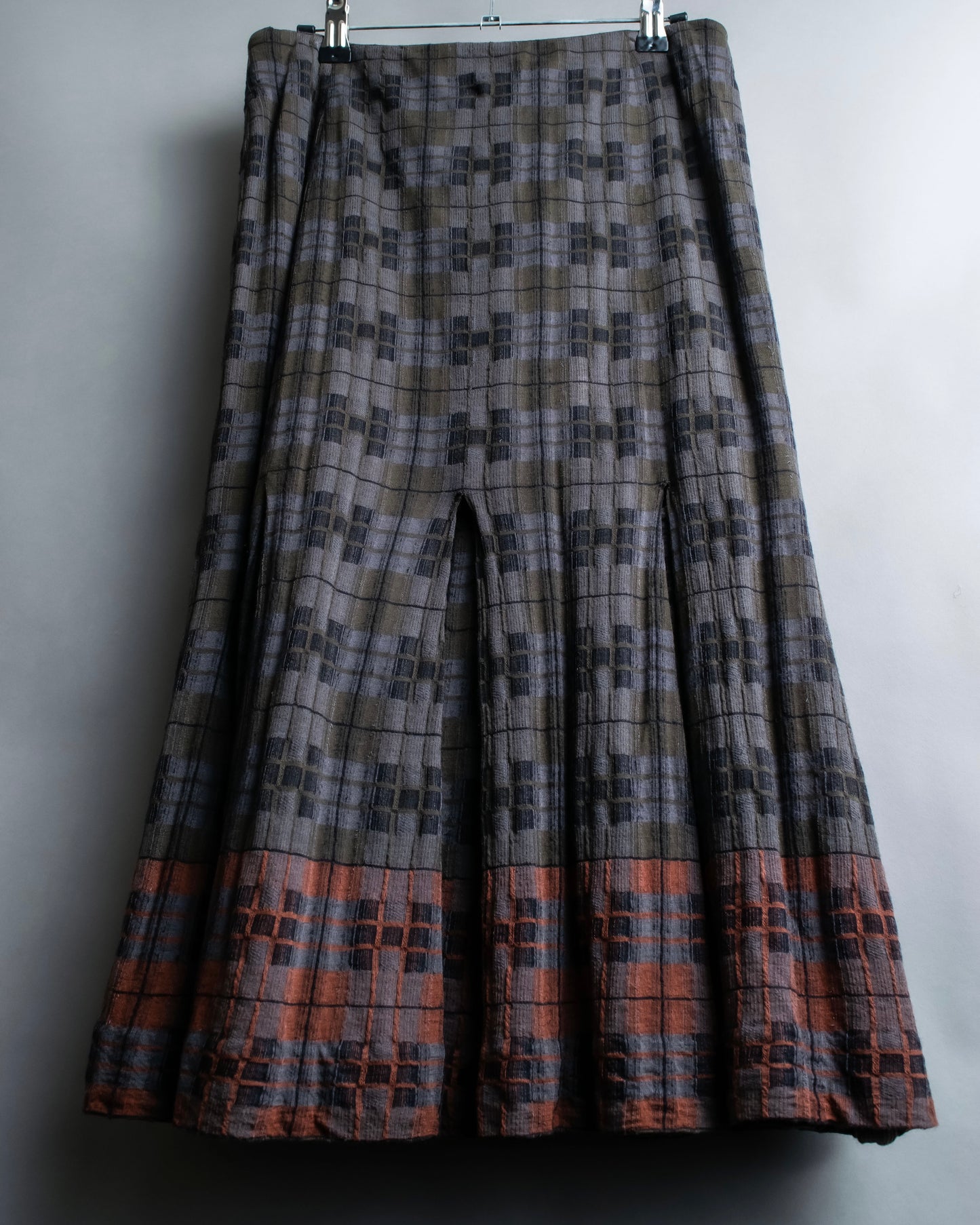 "HERMES" Check pattern cropped skirt
