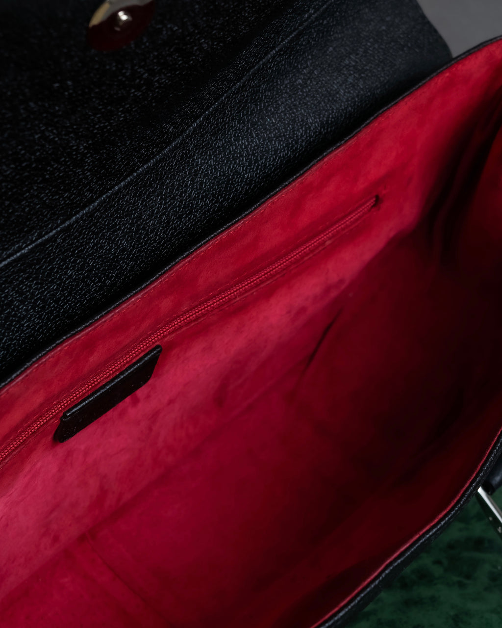 "BVLGARI" Horizontal form engraved logo leather bag