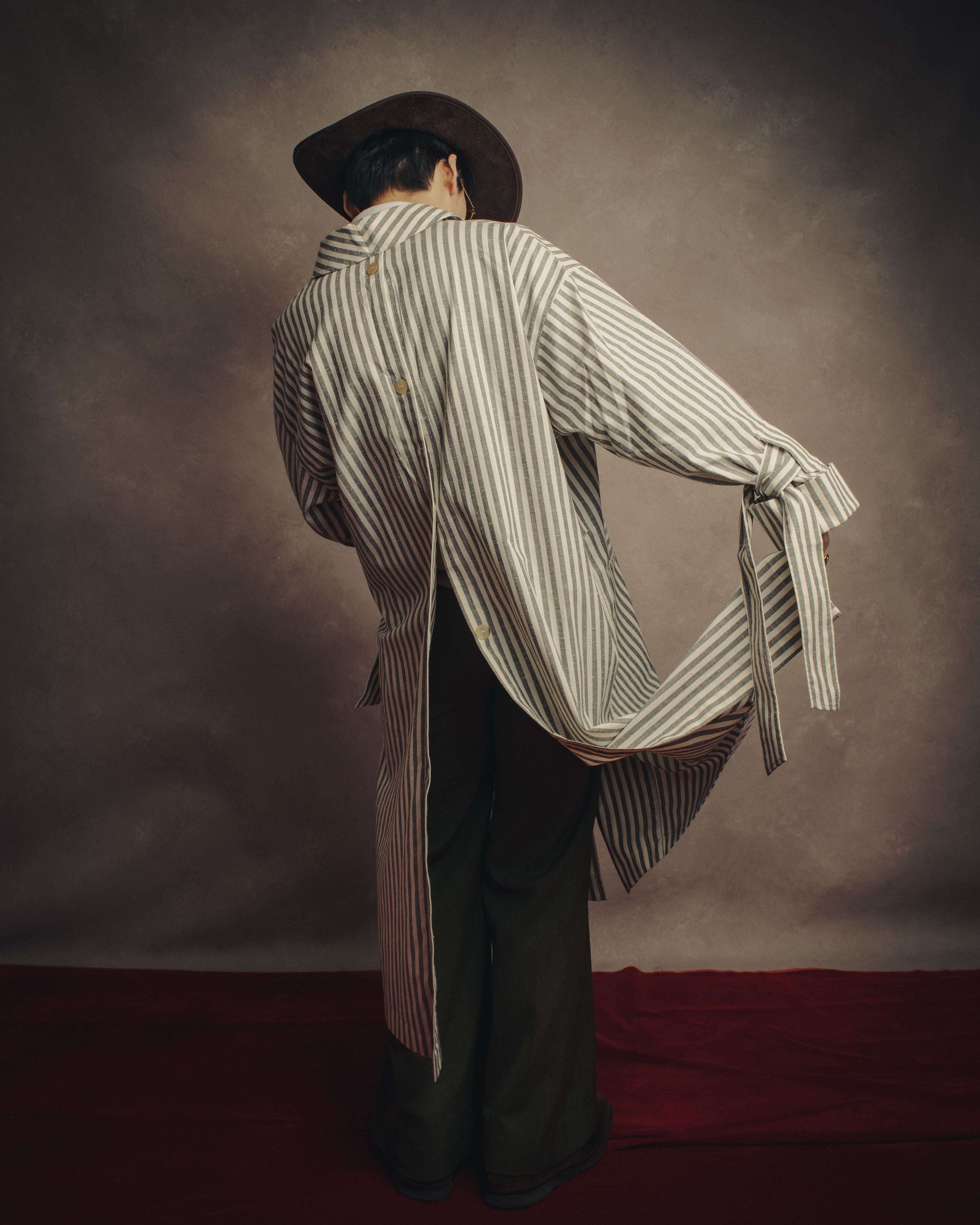 -SPECIAL- “LOEWE” 2010’s striped ribbon sleeve long gown coat