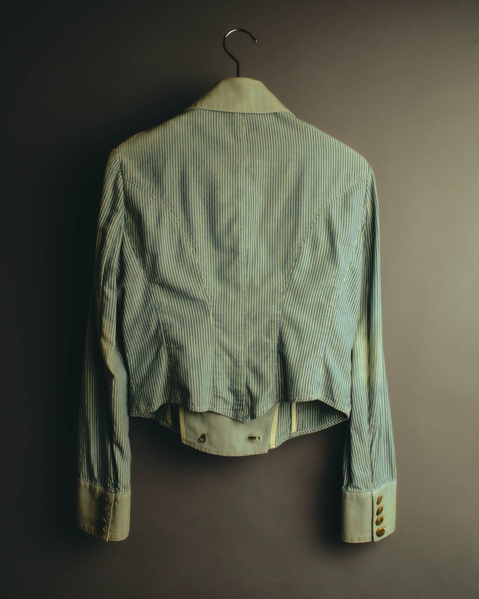 -SPECIAL- "Ralph Lauren" 00's Hickory stripe cotton double-breasted marine jacket