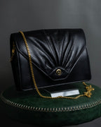 "Christian Dior" 70's-80's Radial drape design gold chain leather shoulder bag
