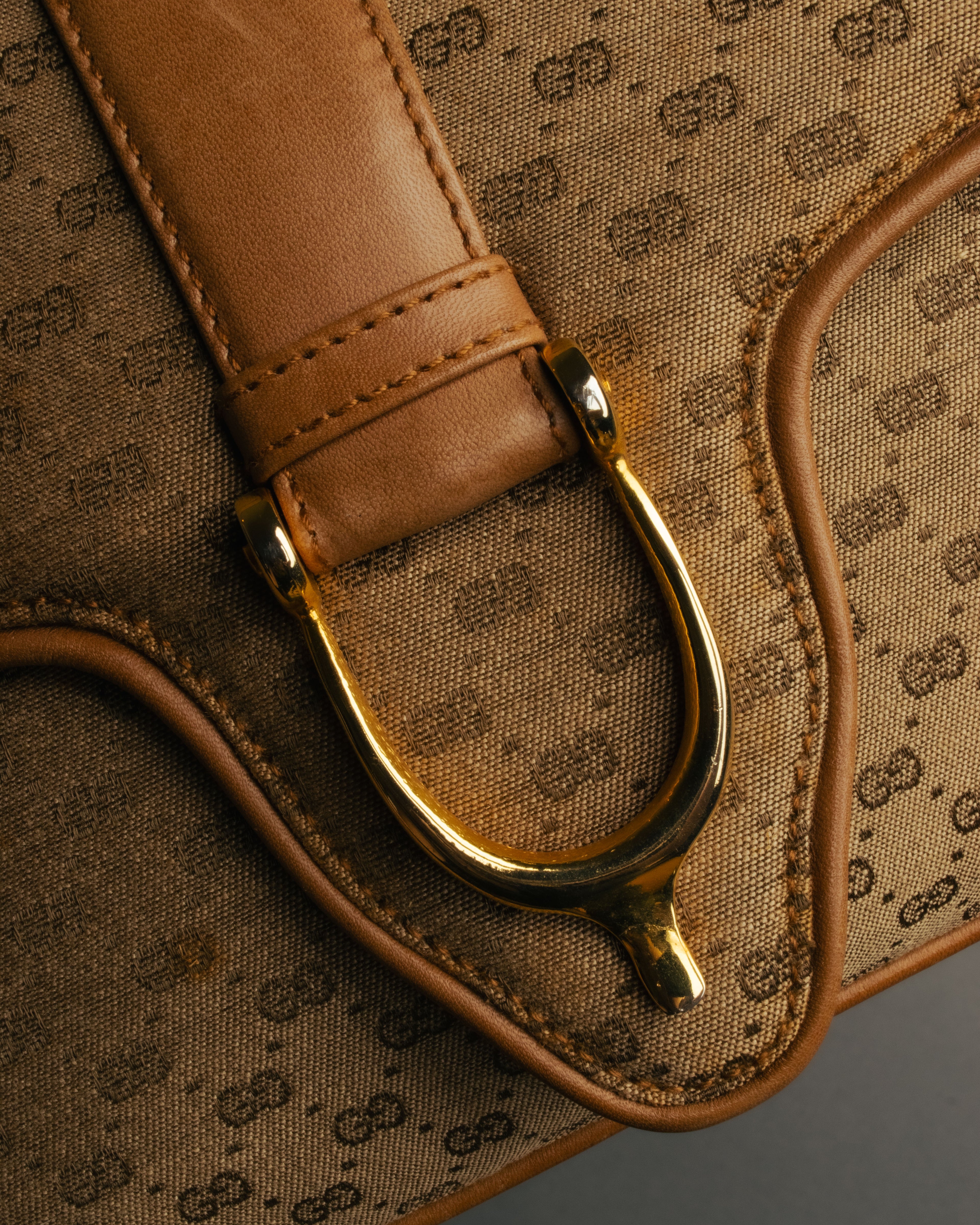 "GUCCI" 70's-80's Micro GG monogram canvas shoulder bag with stirrup hardware