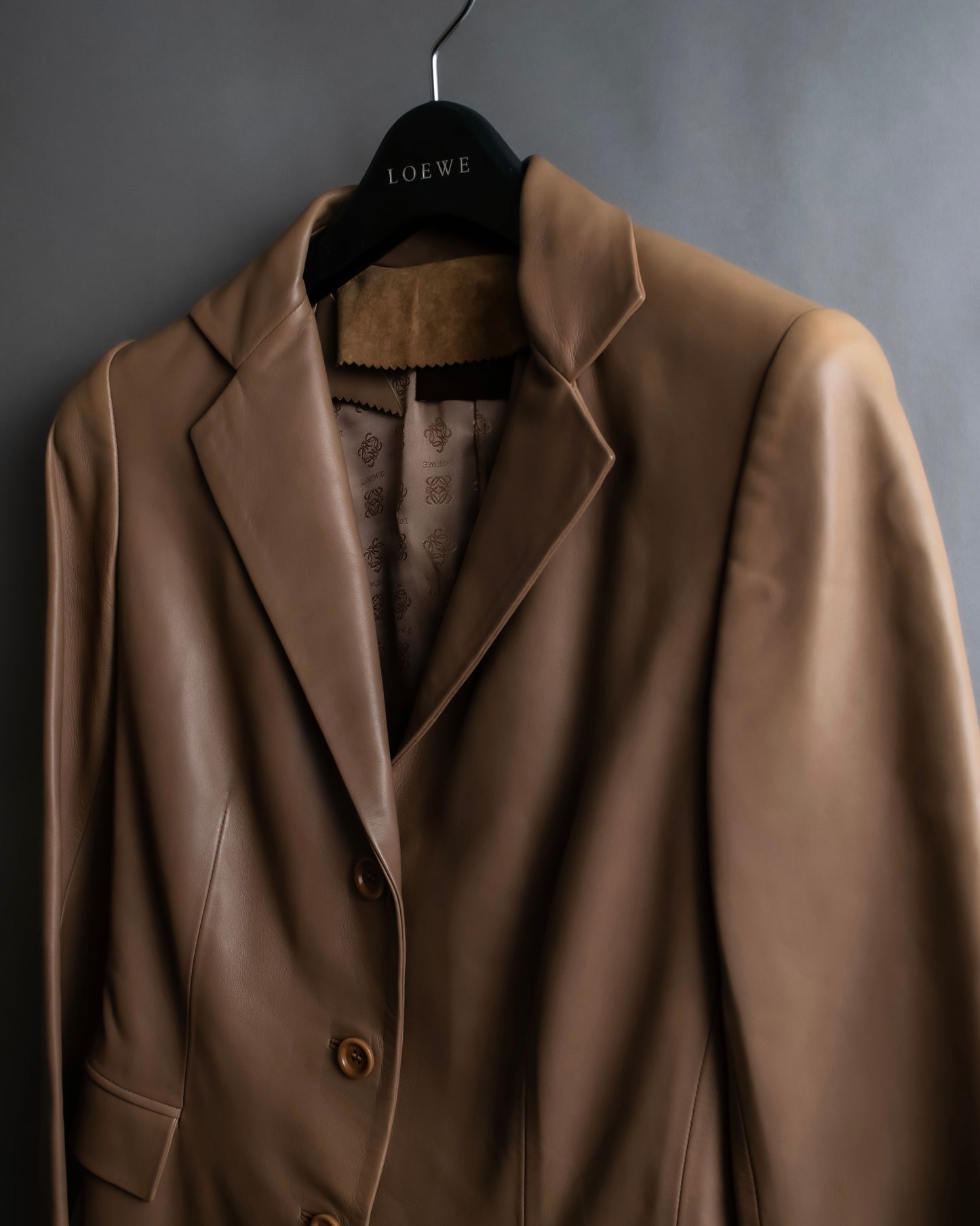 "LOEWE"  Camel brown leather tailored jacket