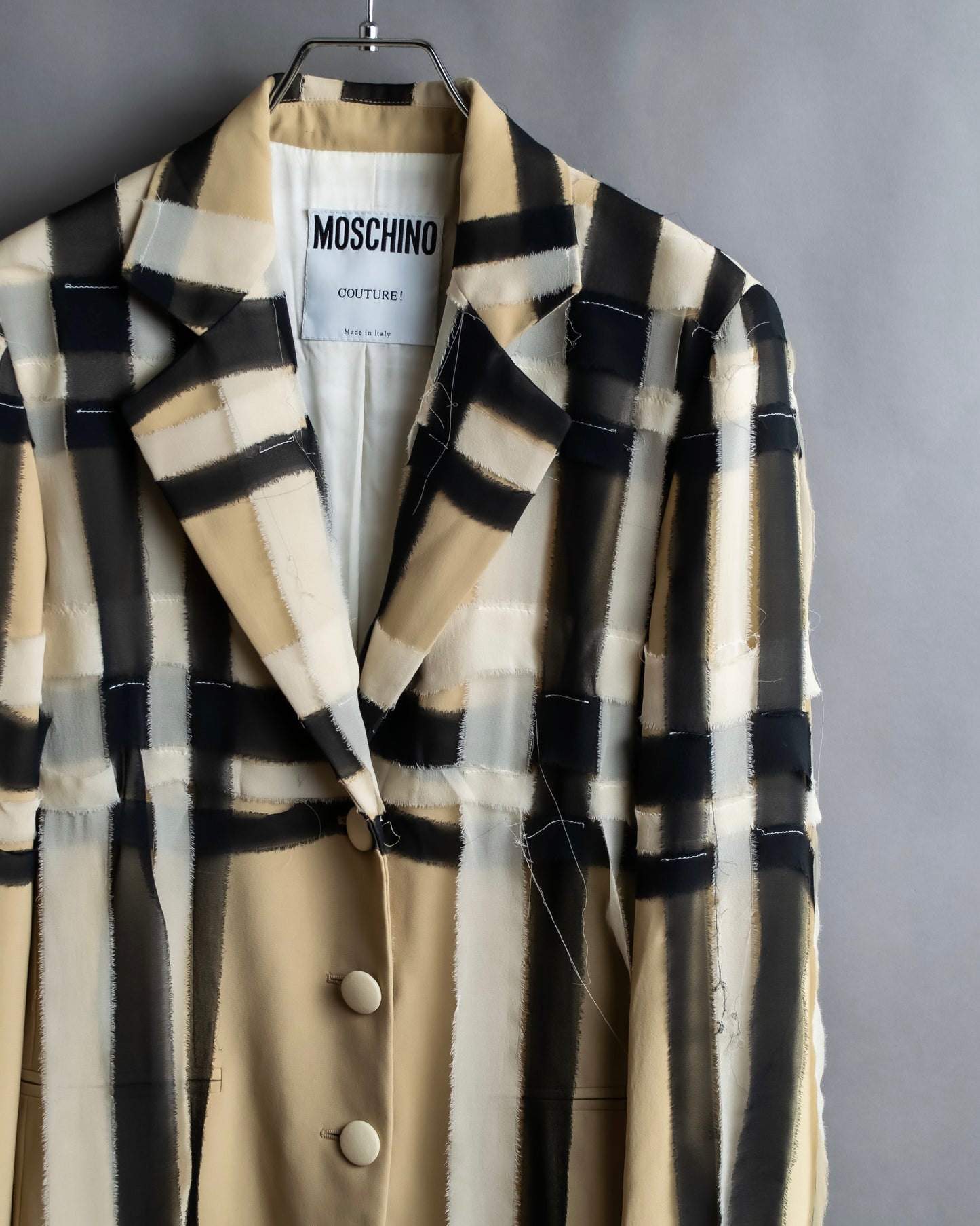 "MOSCHINO" Graphic check pattern raw edge design tailored jacket