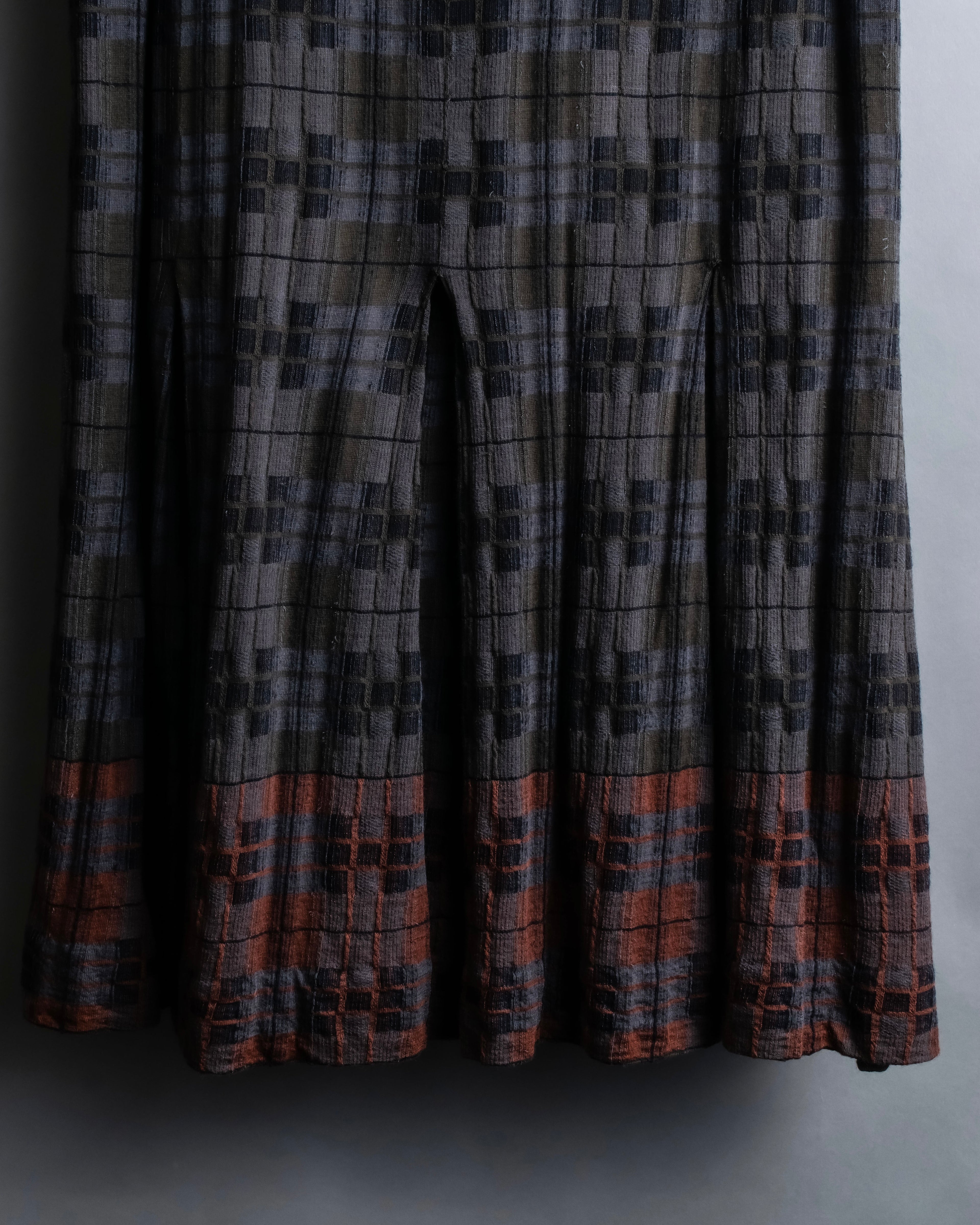 "HERMES" Check pattern cropped skirt