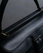 "GUCCI" Double flap design grained leather one-handle bag