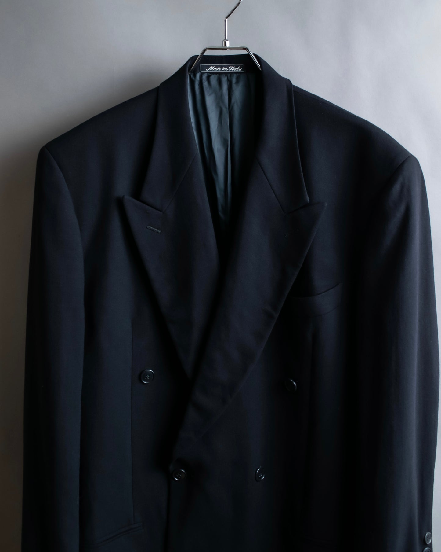 "EMPORIO ARMANI"  Peak lapel double breasted tailored jacket & 2  pleat wide slacks set up