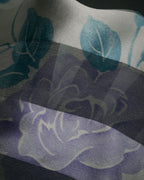 “Yves Saint Laurent” 80’s-90’s Sheer stripe floral silk scarf