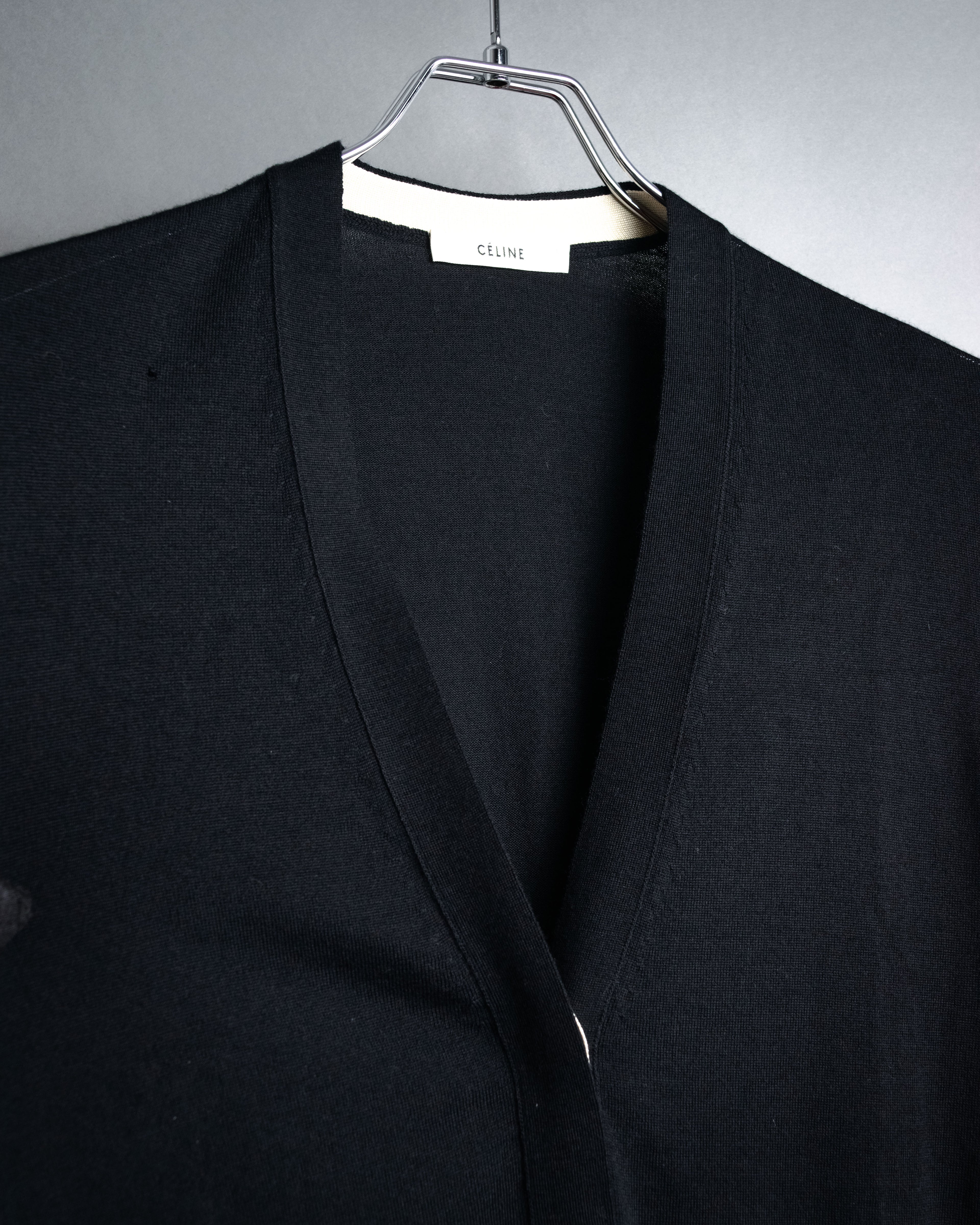“CELINE” 2010’s Contrast placket wool silk cardigan