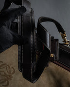 "LOEWE" 80's-90's Logo engraved suede leather combination business bag