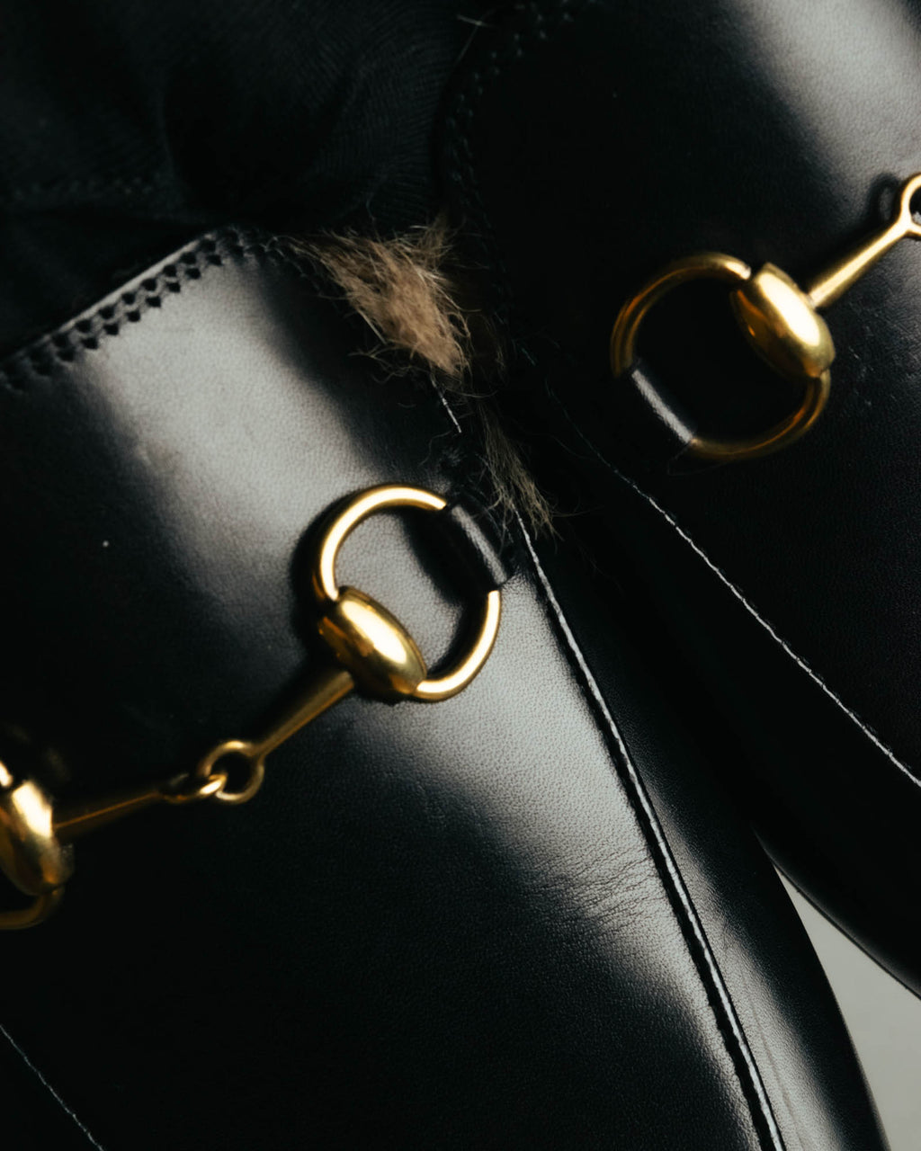 "GUCCI" Fur lined horsebit backless loafer