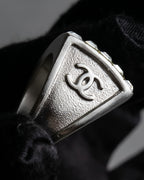 "CHANEL" 00AW Karl Lagerfeld period clear stone design logo engraved ring
