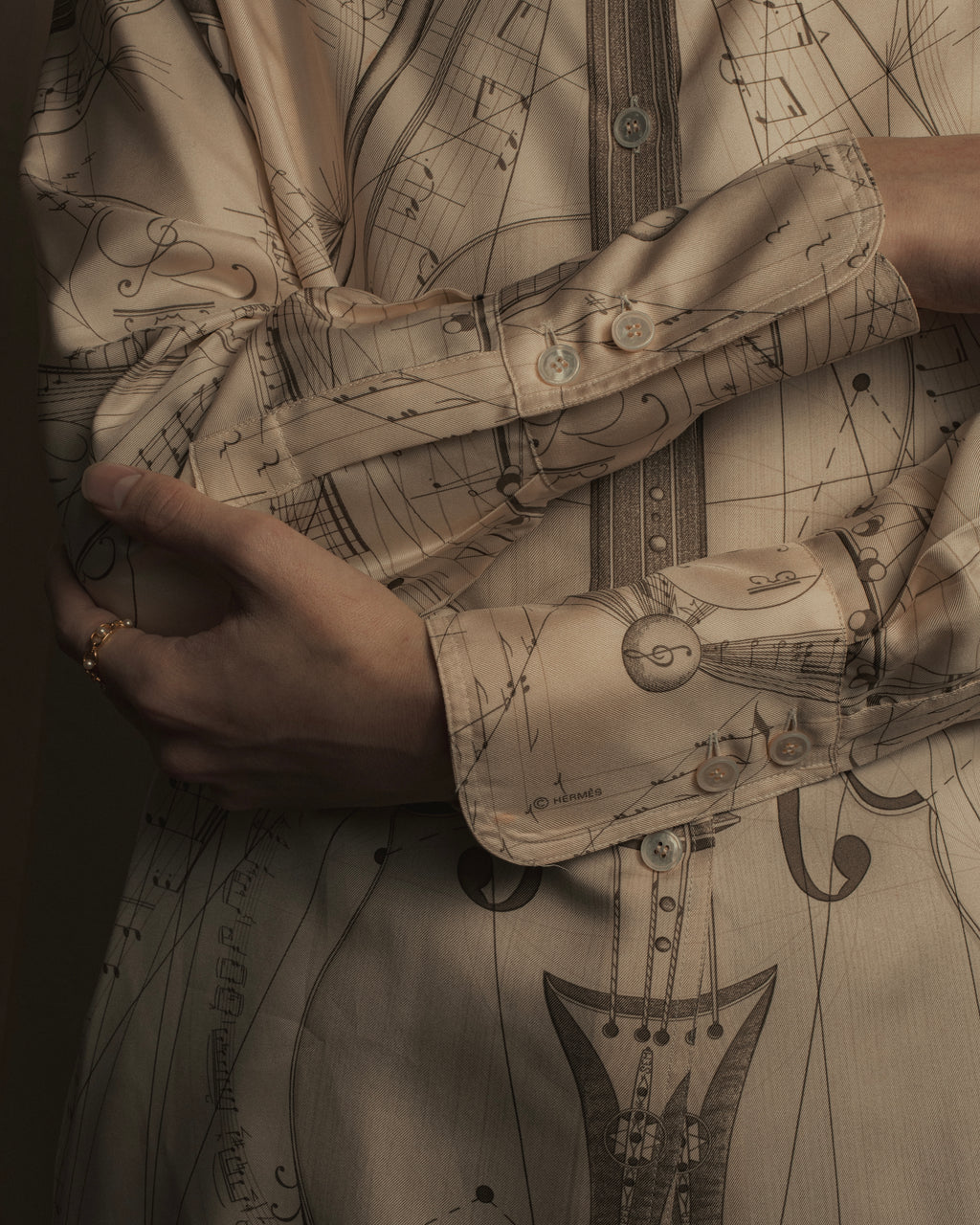 -SPECIAL- "HERMES" 00's Jean-Paul Gaultier Era Silk Twill Shirt "La Musique des Sphères