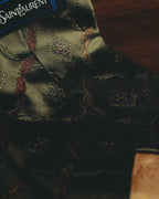 "Yves Saint Laurent" 80's-90's Olive silk jacquard necktie