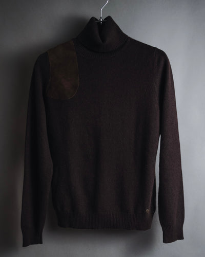 "LOEWE" 00’s Cashmere turtleneck suede gun patch knit