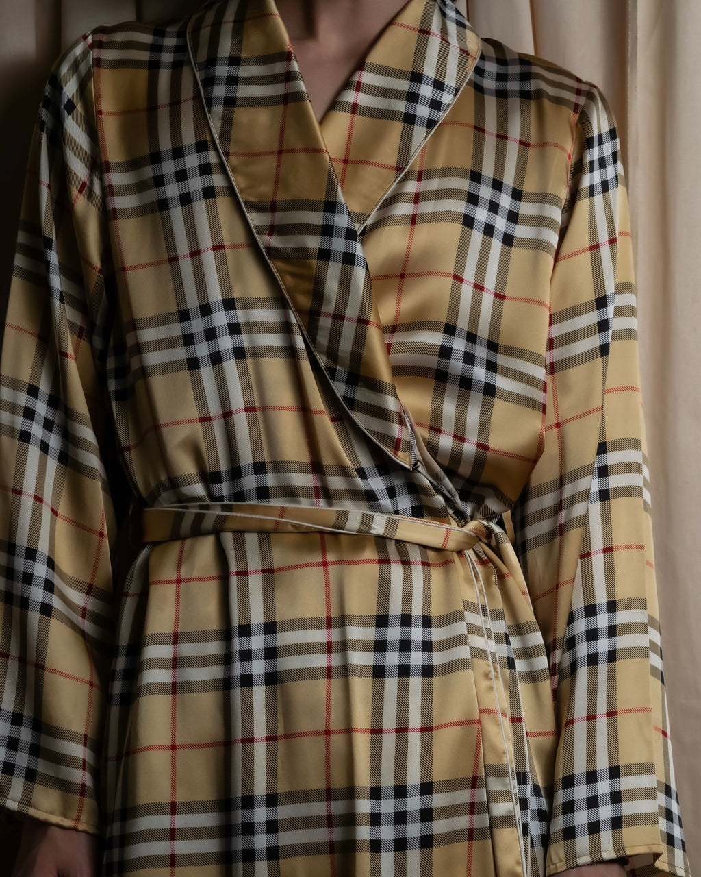 "BURBERRYS" Nova check maxi length silk gown coat