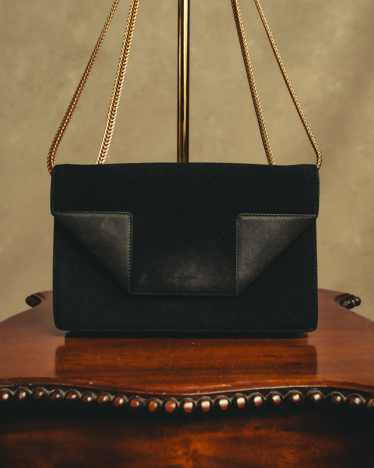 -SPECIAL- "Saint Laurent" 2013-2017 Betty suede and leather geometric flap chain shoulder bag