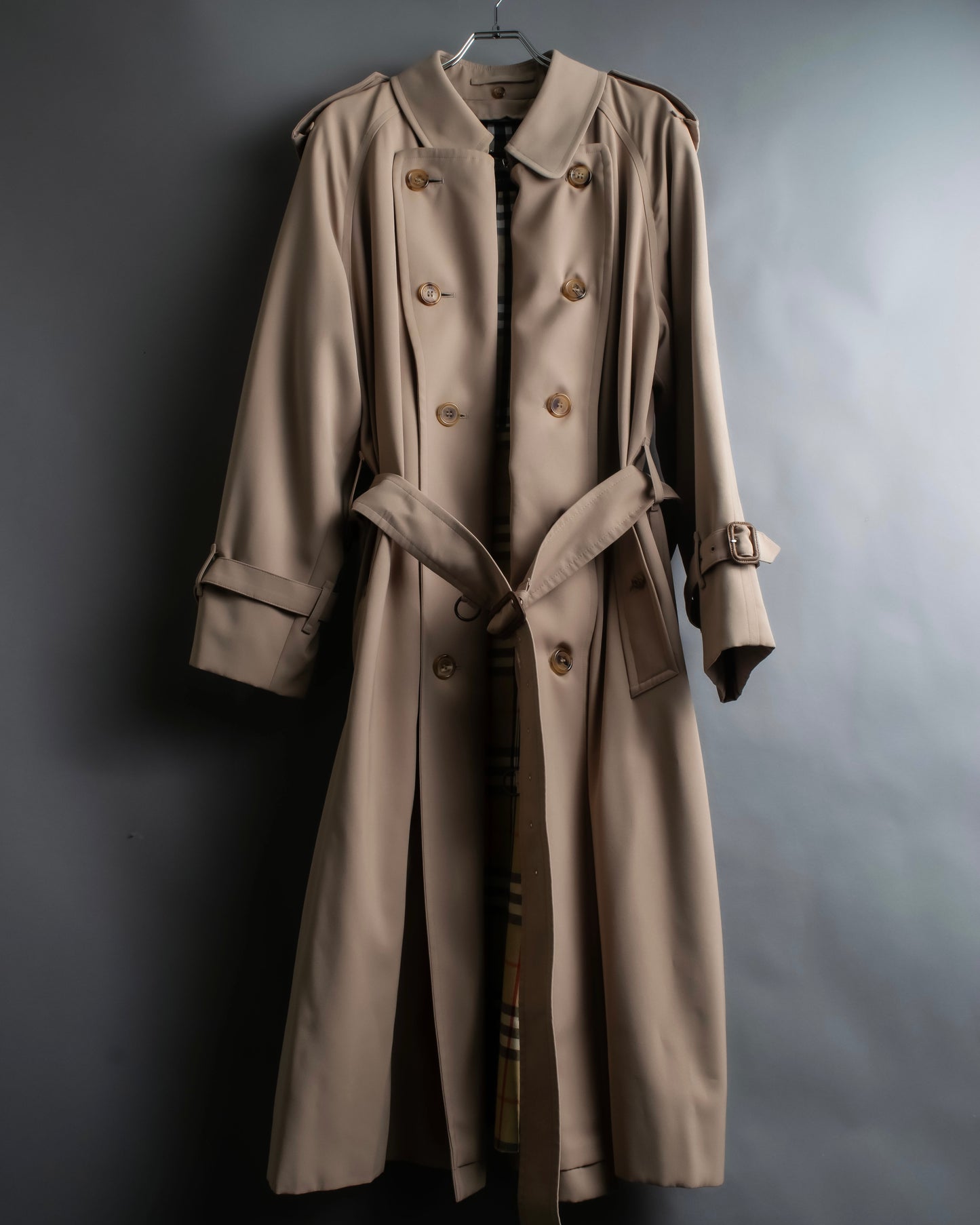 "BURBERRY" Military detail belted maxi length trench coat