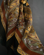 “LOEWE” 90’s–00’s Equestrian motif wool silk fringe scarf