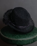"Christian Dior" Raffia ribbon design paper fiber hat