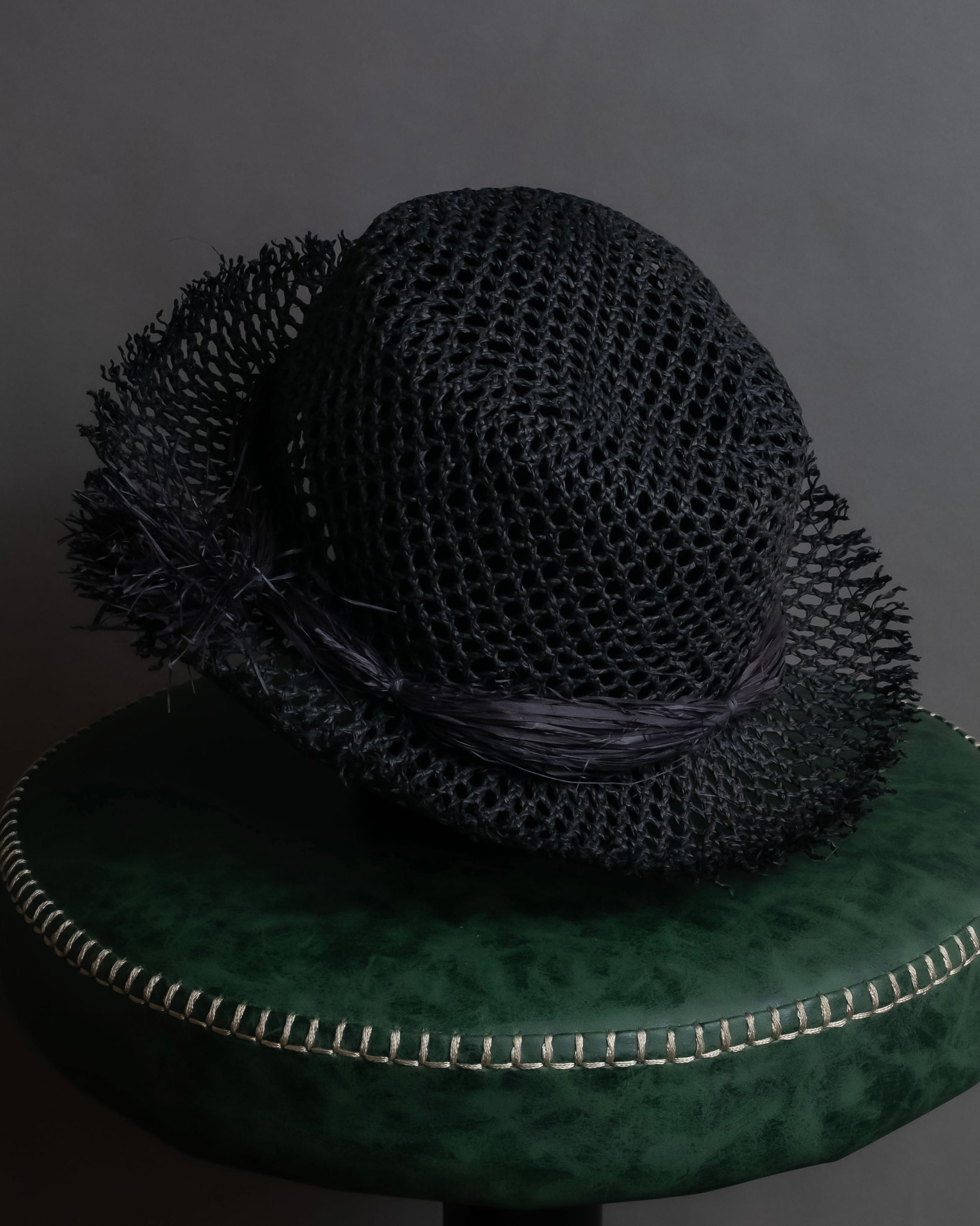 "Christian Dior" Raffia ribbon design paper fiber hat