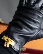 "HERMES" Kelly padlock motif leather gloves