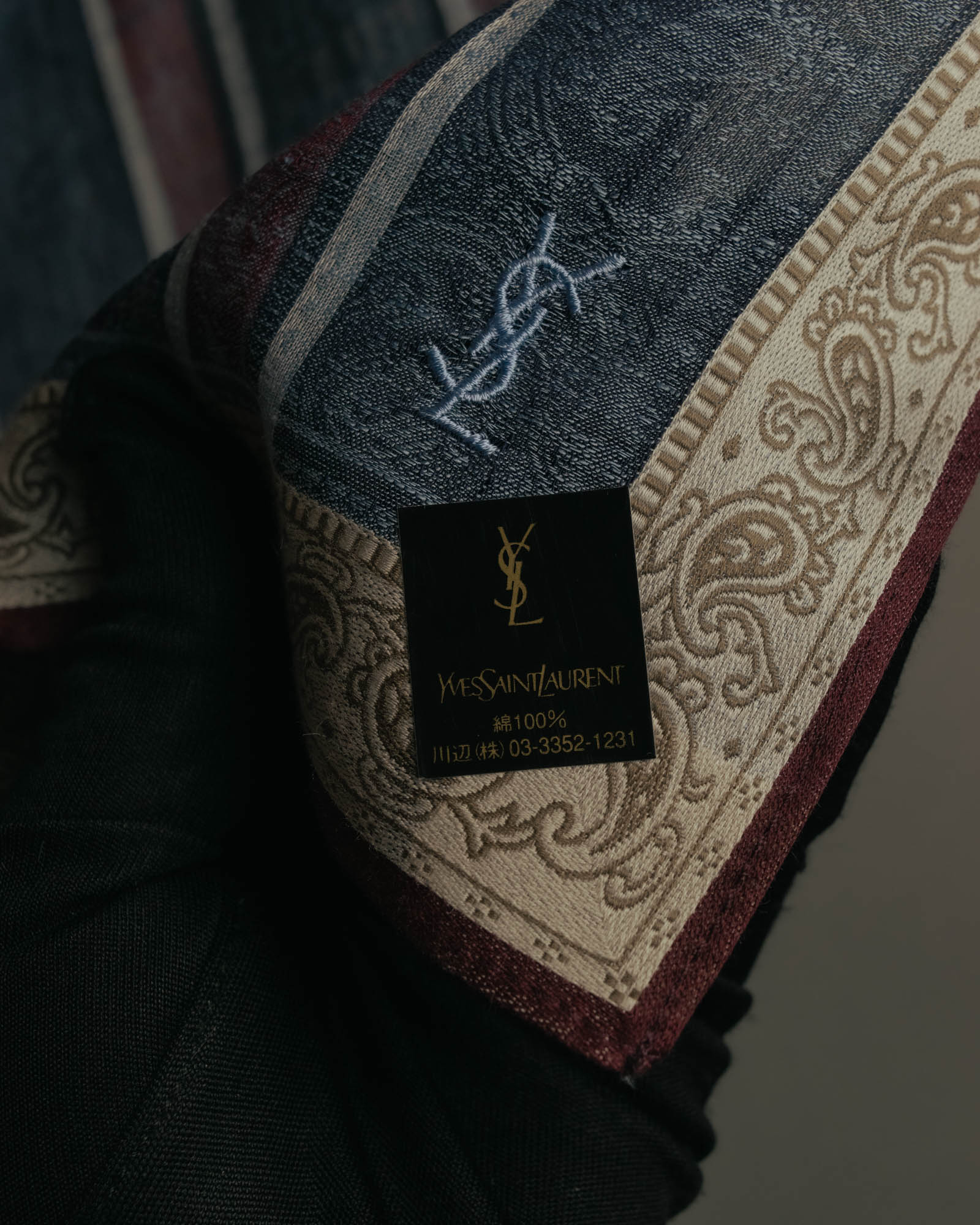 “Yves Saint Laurent” 90’s-00’s Paisley stripe cotton scarf