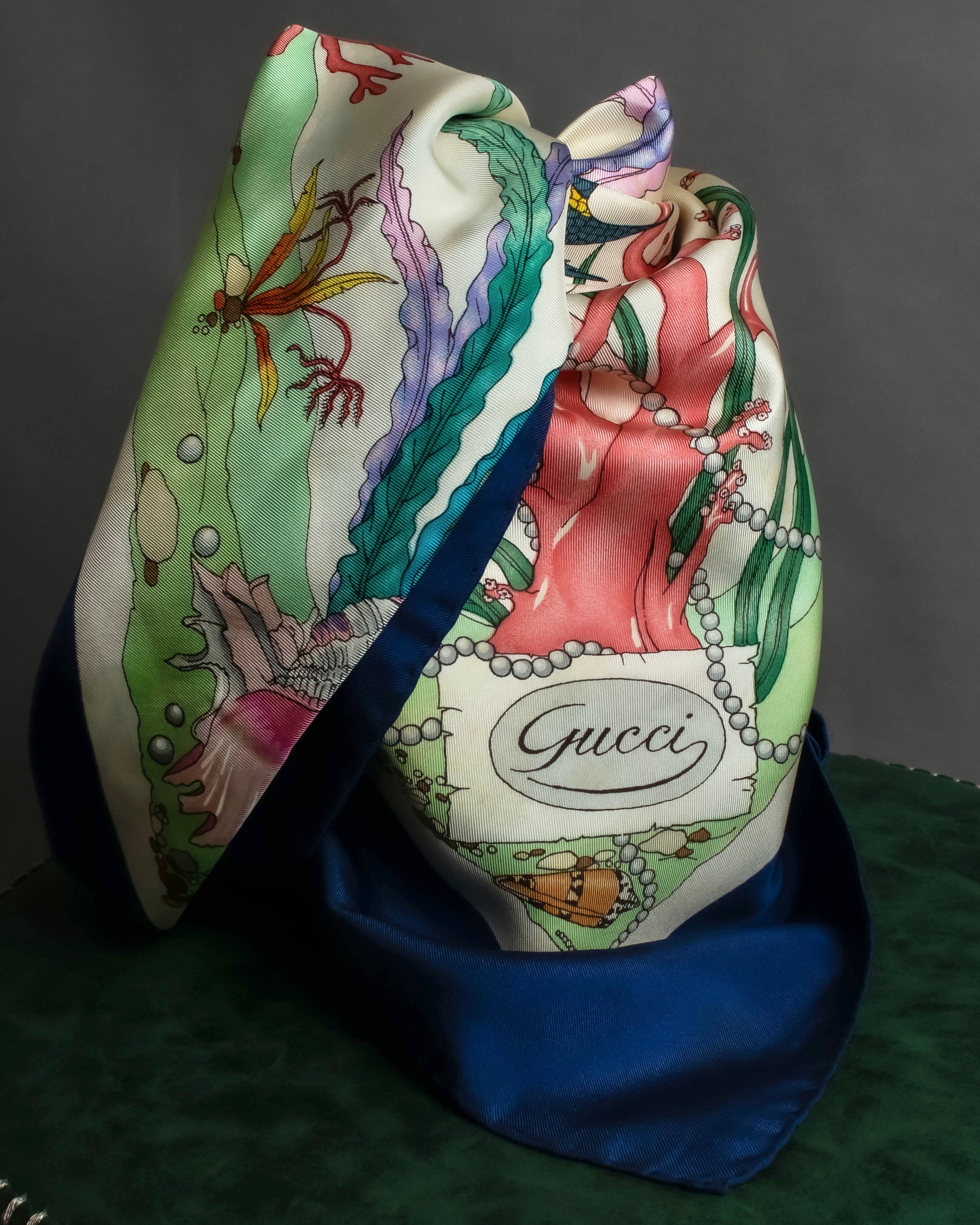 "GUCCI" Seascape motif silk scarf