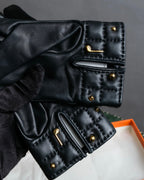 "HERMES" H logo＆gold stud design leather gloves