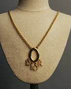 "Christian Dior" 90's-00's Gold tone logo charm pendant necklace