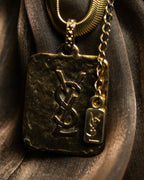 "Yves Saint Laurent" YSL logo plate gold necklace