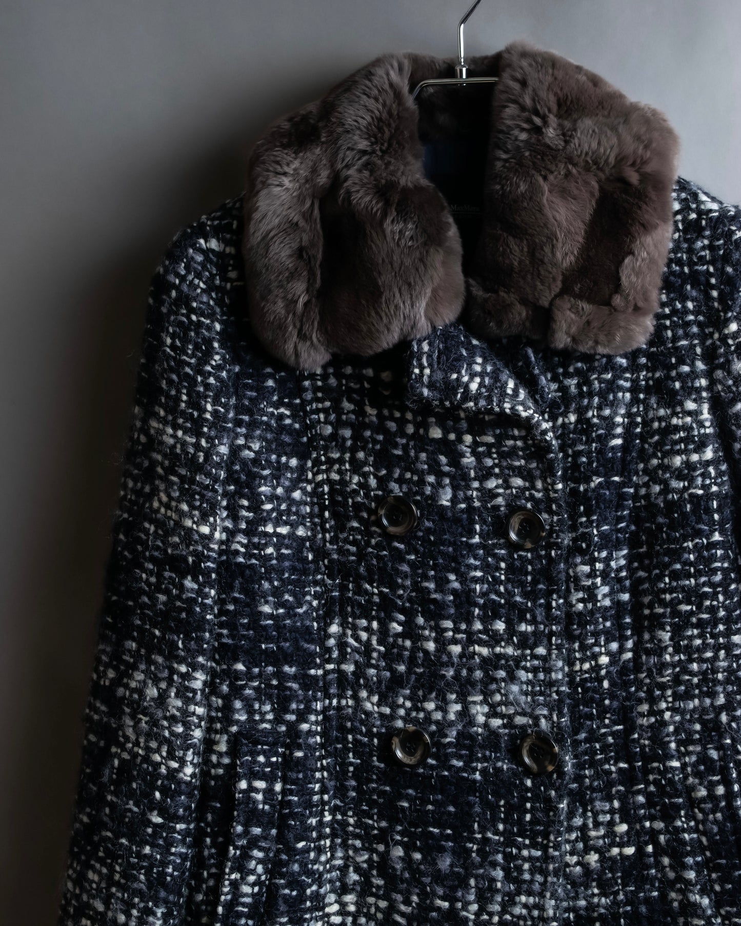 "Weekend Max Mara" Fur trimmed design collar tweed flare coat