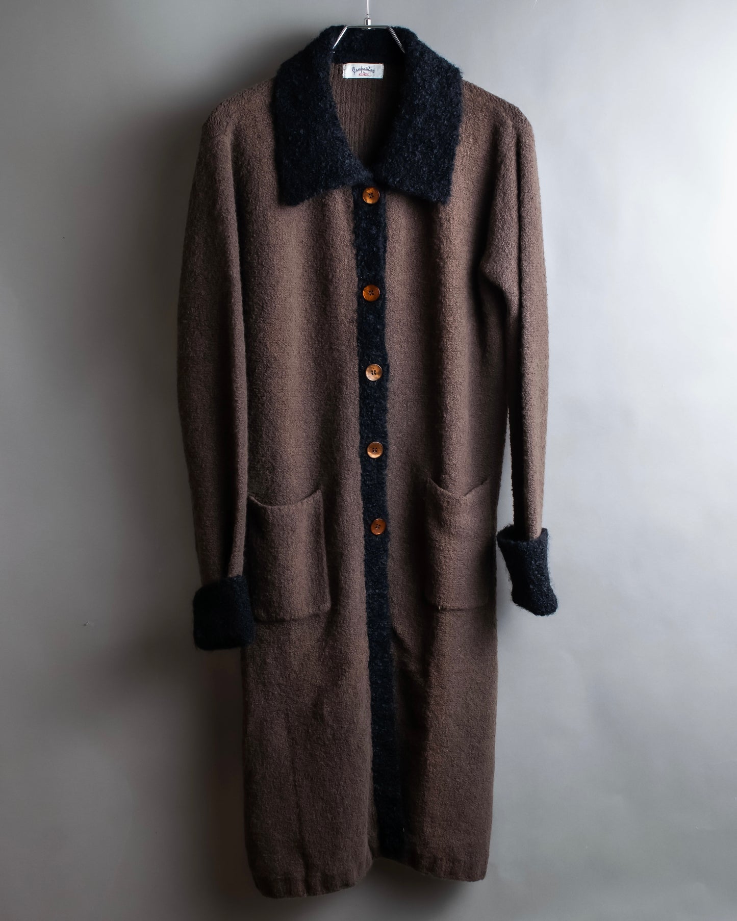 "Composition by KENZO" Fuzzy material cleric design knit coat