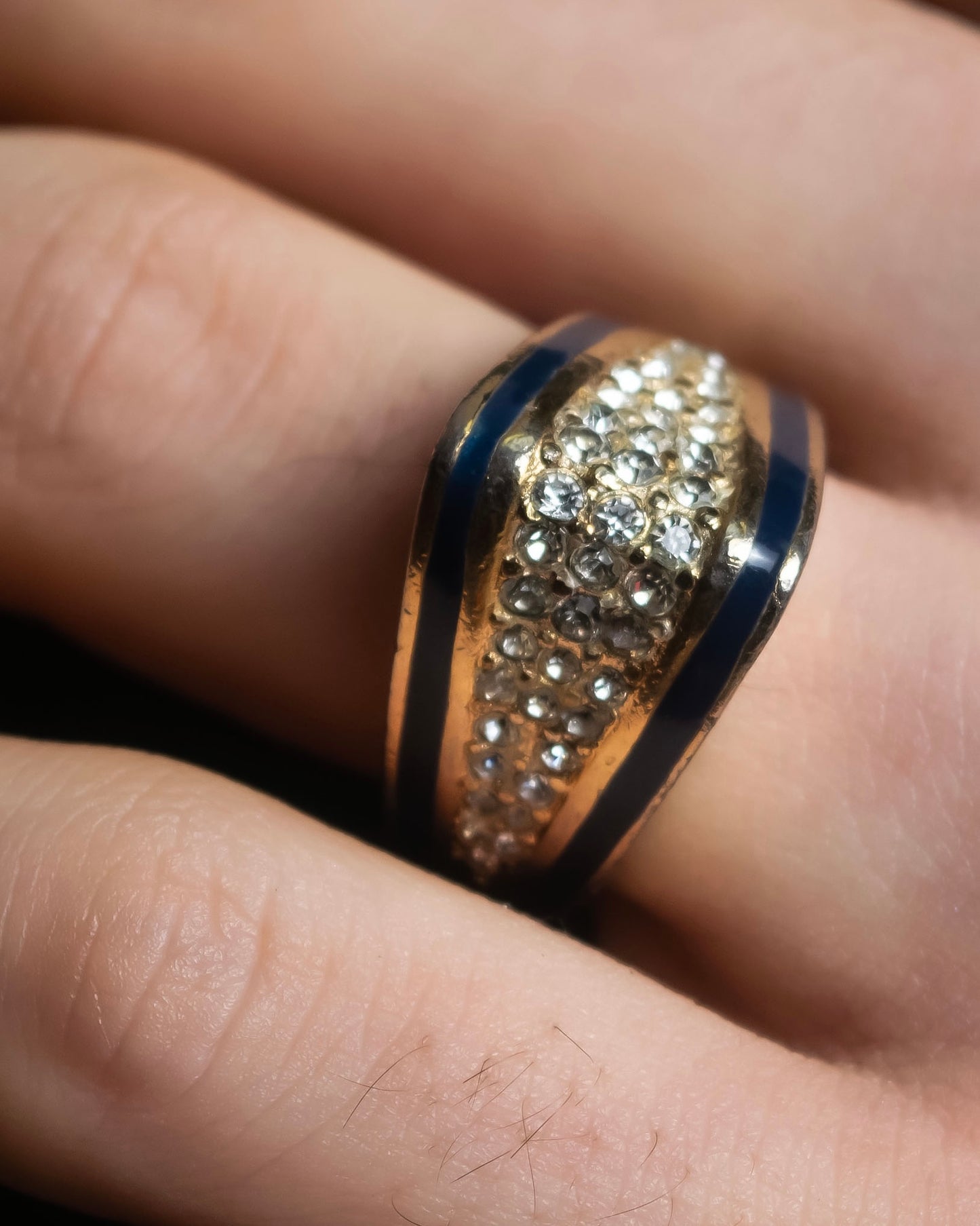 "Christian Dior" Diamond embedded blue line design ring