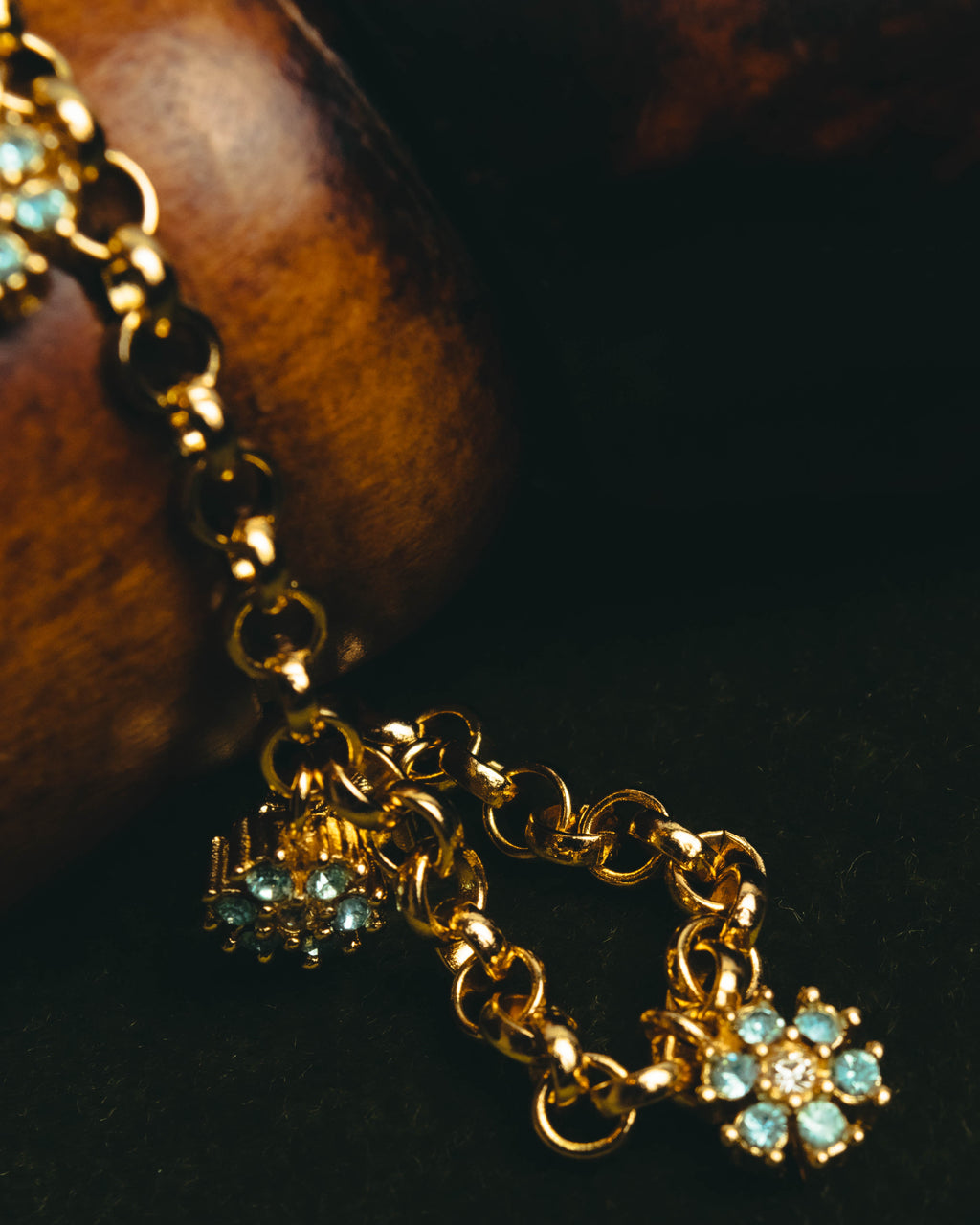 "Christian Dior" 00's-10's Floral rhinestone charm bracelet