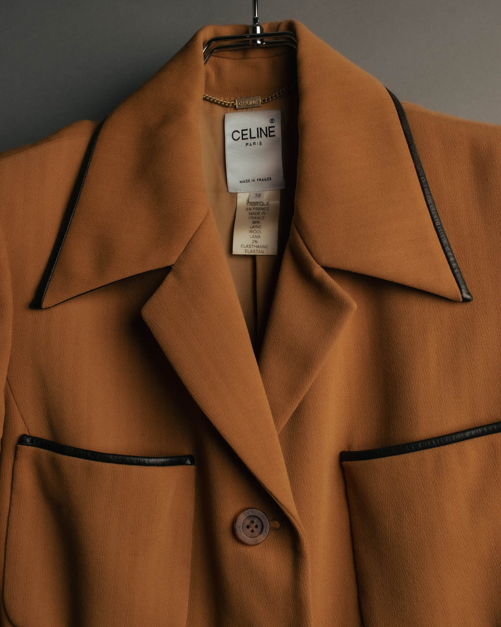 -SPECIAL- "CELINE" 80's-90's Black piped wool tailored jacket