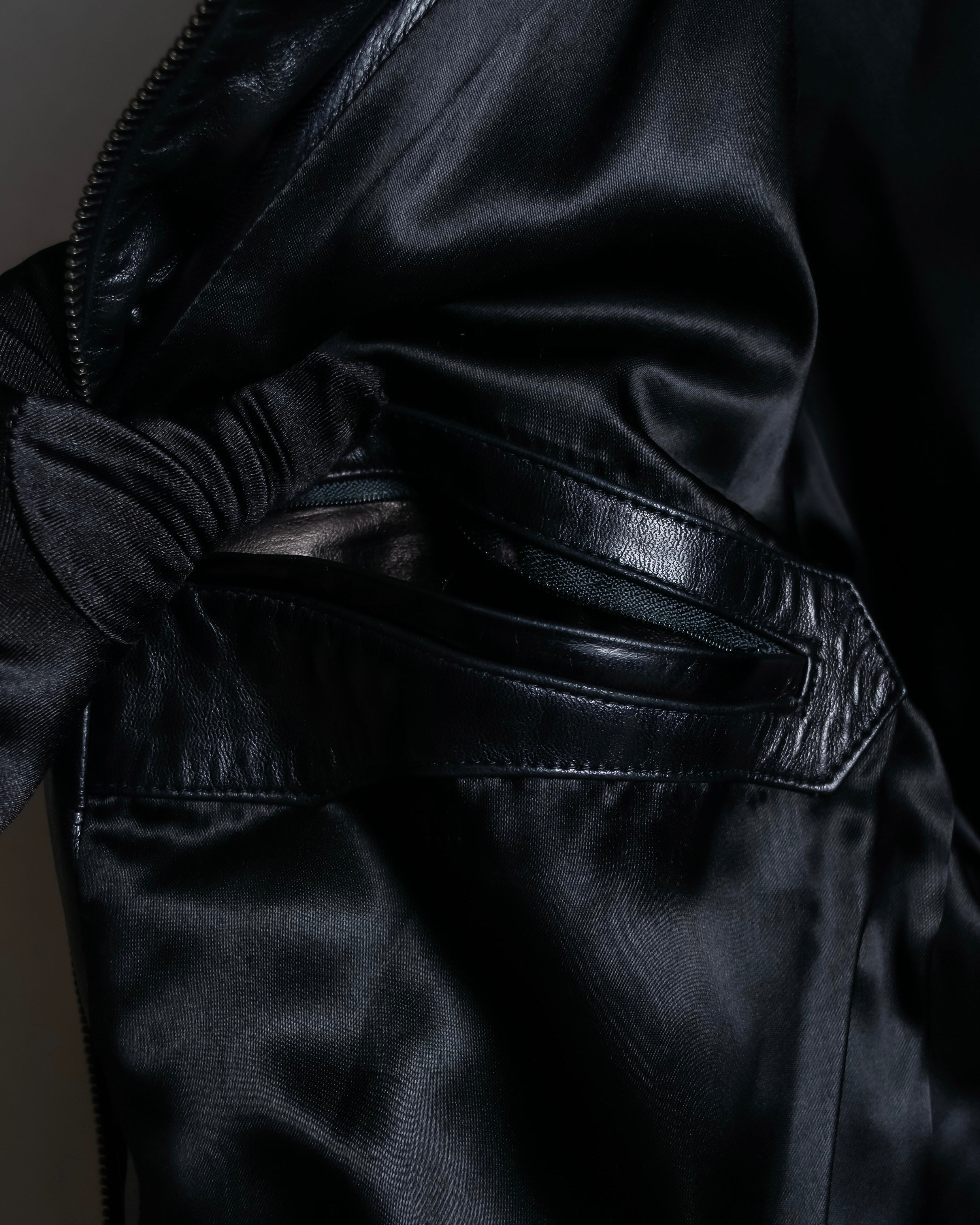 "Claude Montana" Drawcord detail stand-up collar leather blouson